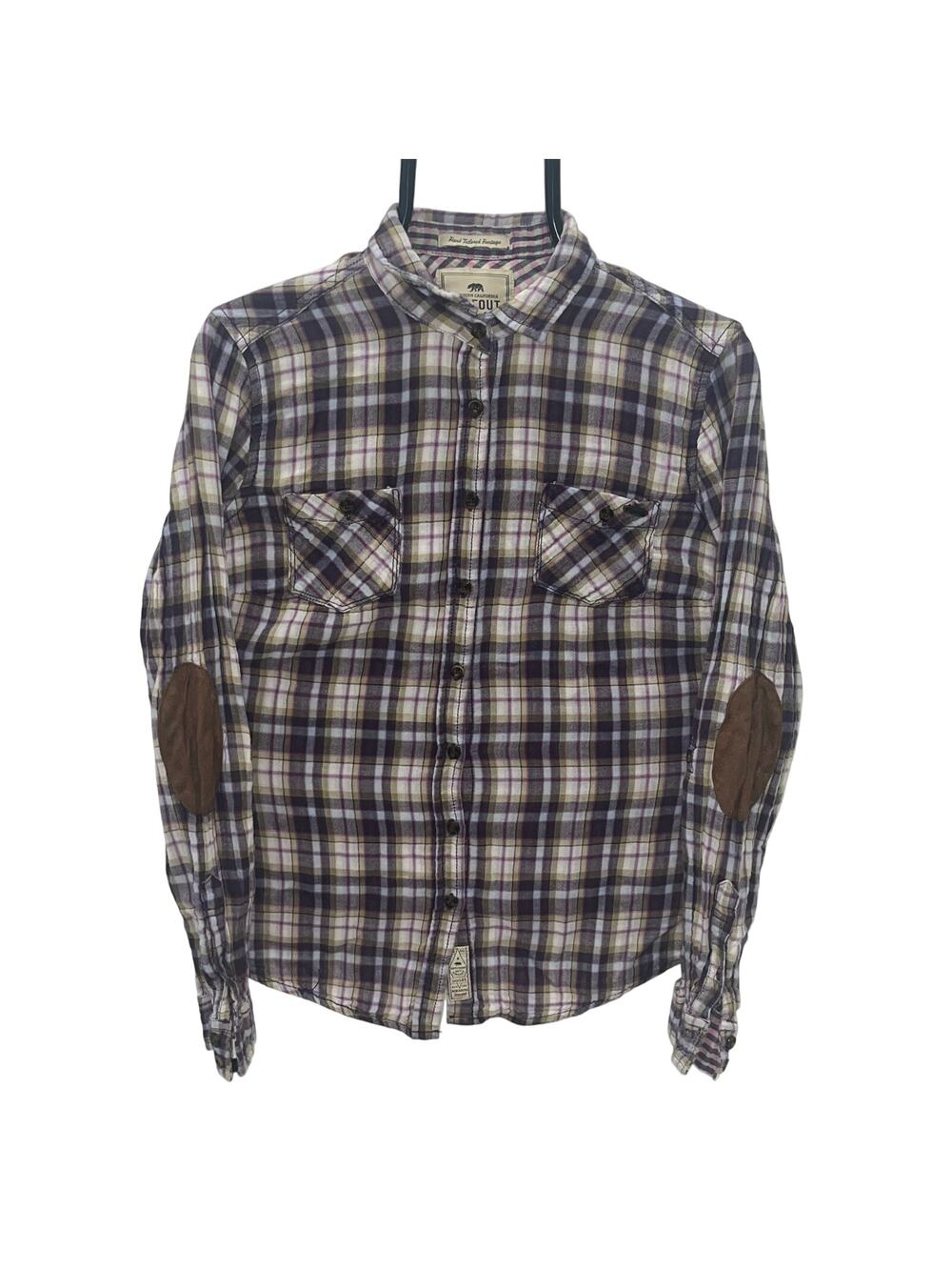Timeout Los Angeles Junior's LG Purple Flannel Long Sleeve Shirt Elbow Patches